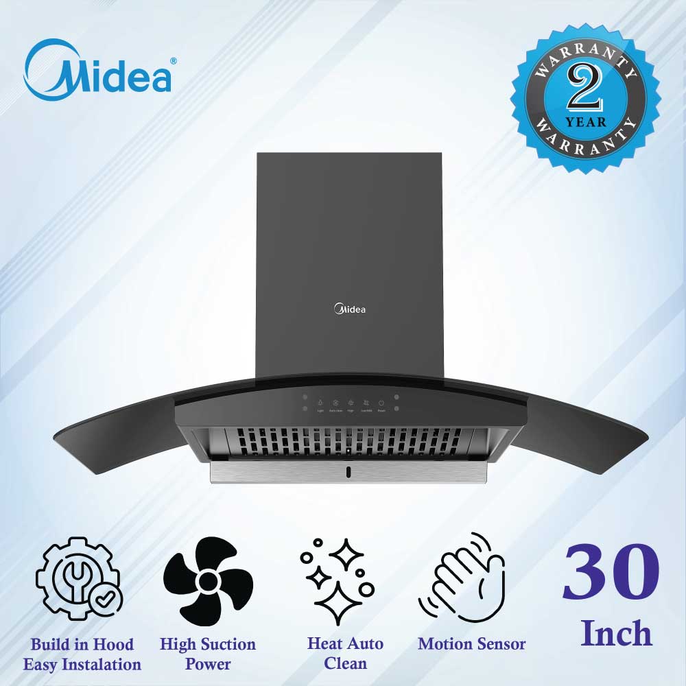 Midea 75V11 30 Inch Kitchen Chimney with strong air suction and thermal auto clean